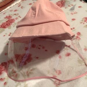Corduroy pink cap with clear face shield